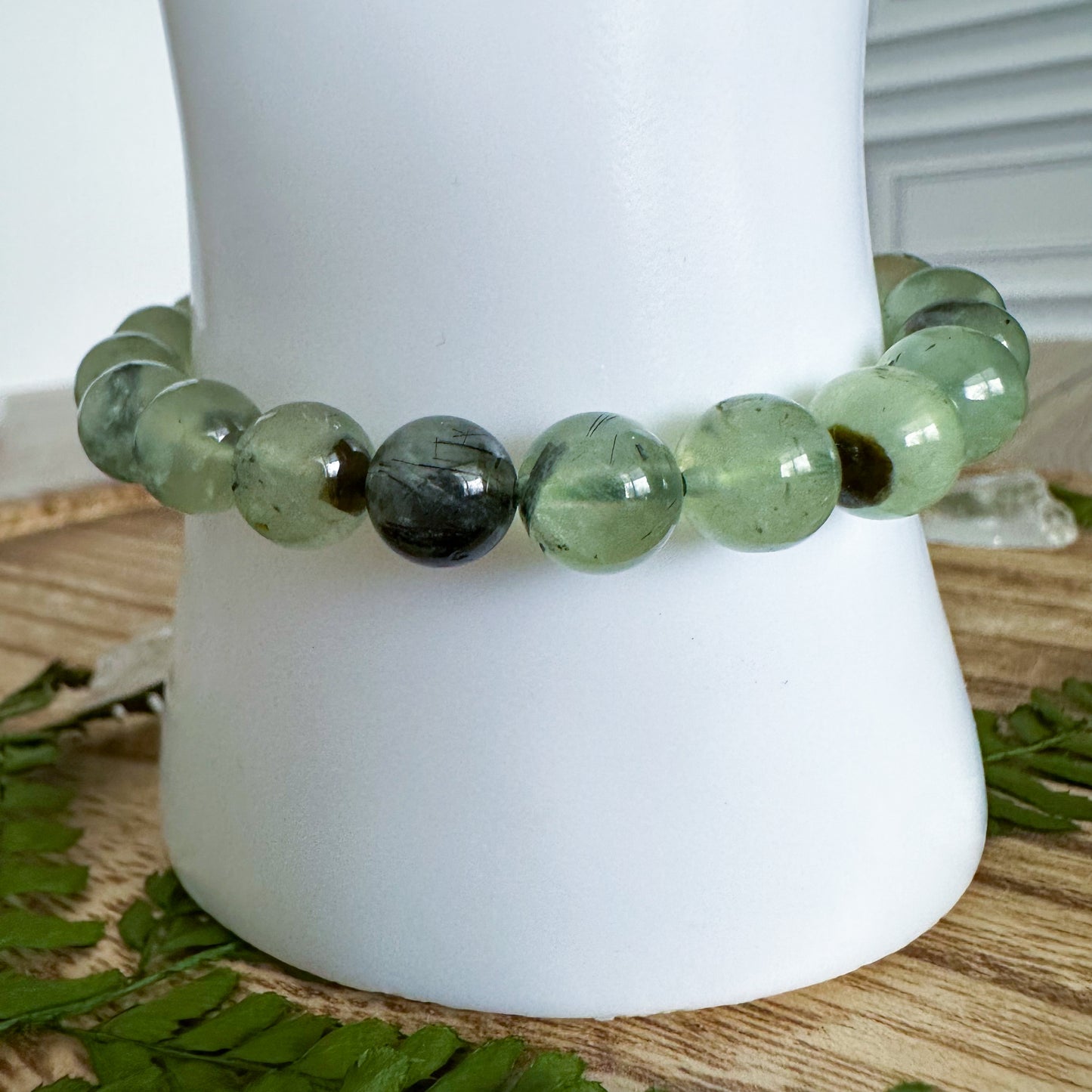 Prehnite with Epidote & Tourmaline Bracelets