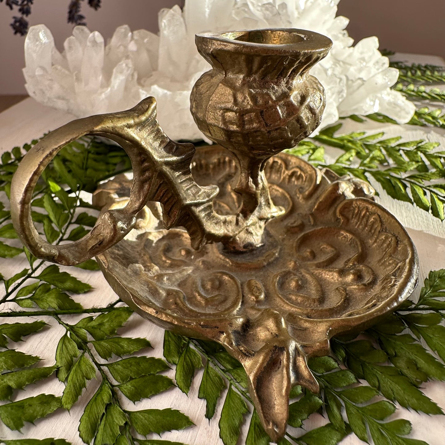 Vintage Ornate Solid Brass Thistle Candle Holders